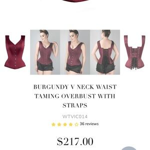 Burgundy V neck over bust waist training corset with straps. BRAND NEW!